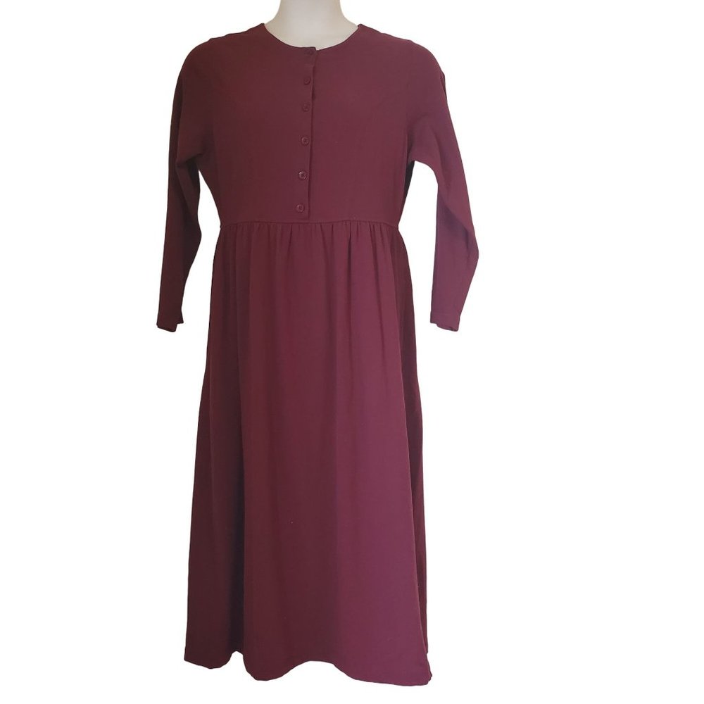 LL Bean LP Burgundy Long Maxi House Dress Modest Home‎ School Church Granola